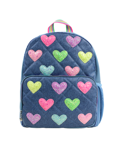 "OMG" Denim Glitter Hearts Backpack