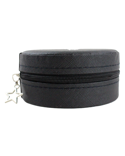 The black "Catena" Hard Side Round Jewelry Storage Case is pictured here.