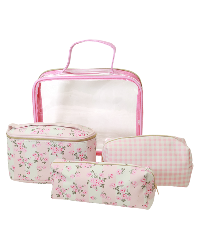 "GINA" 4 PC Set Floral Clear Cosmetic Travel Set