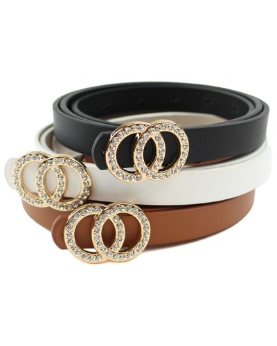 3 Pack Gold Tone Rhinestone Buckle Faux Leather Belts