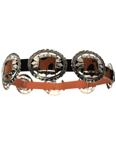 "ILLUMA" Brown & Black Cow Print Sunflower Buckle Belt