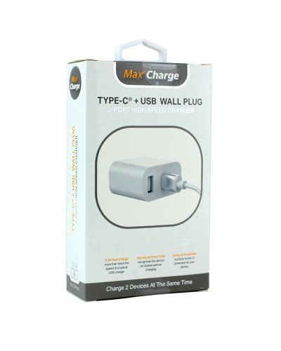 Max Charge Type C + USB 2 Port High Speed Wall Charger