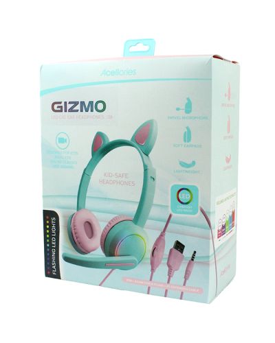 “Acellories” Gizmo LED Cat Ear Over-Ear Headphones with Swivel Microphone