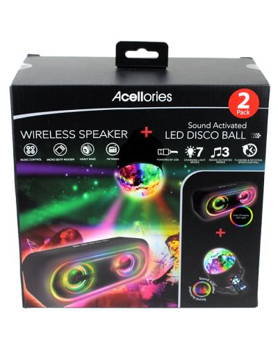 "Acellories" Wireless Speaker and Sound Activated LED Disco Ball