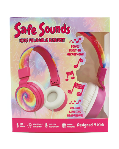 "MS" Safe Sounds Pink Tye Dye Kids Foldable Headset