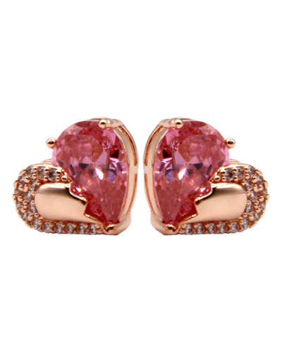 Rose Gold Tone Pink Gem Heart Stud Cubic Zirconia Earrings