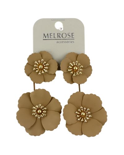 Tan with Gold Tone Hardware Hibiscus Flower Earrings