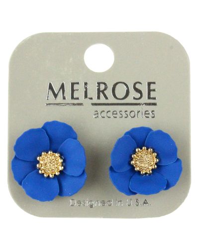 "Pink" Royal Blue Matted Flower Earrings