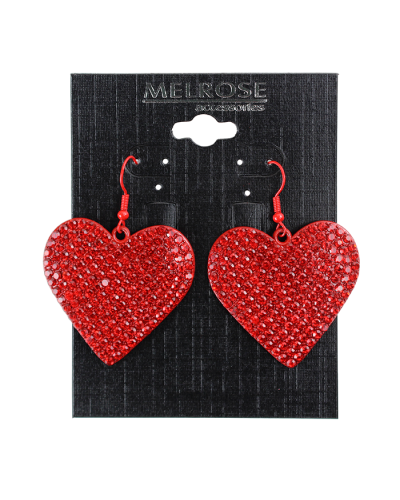 "Alina" Red Rhinestone Heart Dangle Earrings