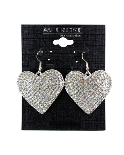 The "Alina" Silver Heart Rhinestone Dangle Earrings are pictured here.