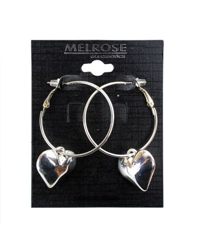 The "Alina" Silver Hoop Heart Dangle Charm Earrings are pictured here.
