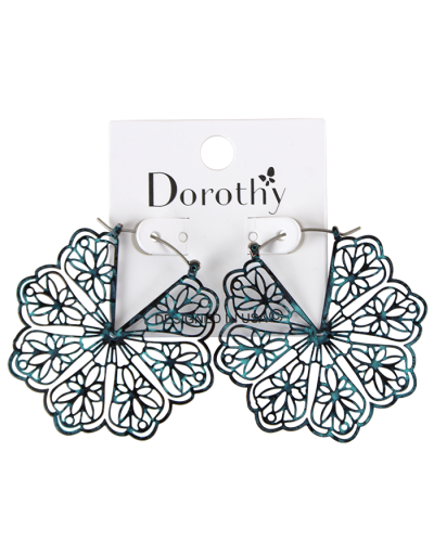 The "OZ" Patina Floral Laser Cut Earrings are pictured here.