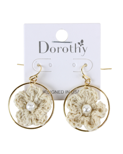 "OZ" Crochet Floral Pearl Gold Dangle Hoop Earrings