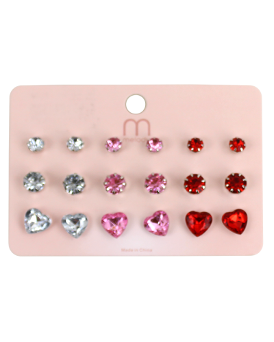 The "Odin" Multi-Color Rhinestone Heart Studs Earring Pack is pictured here.