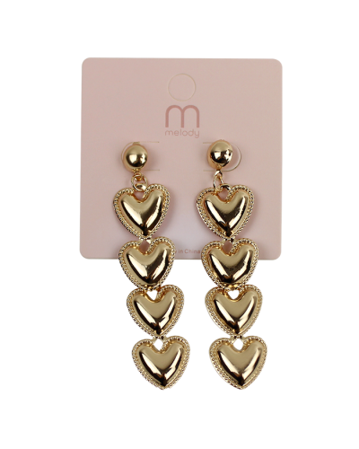 The gold "Odin" Quad Heart Stud Dangle Earrings are pictured here.