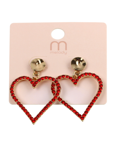 "Odin" Red Rhinestone Heart Shaped Stud Dangle Earrings