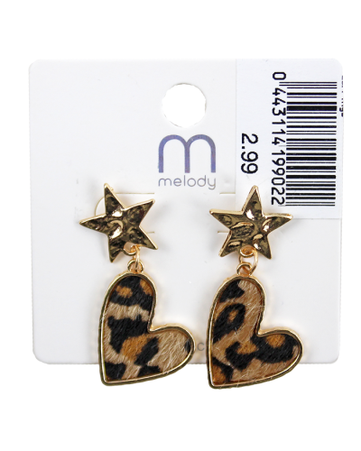 "Odin" Heart Cheetah Print Drop Earrings