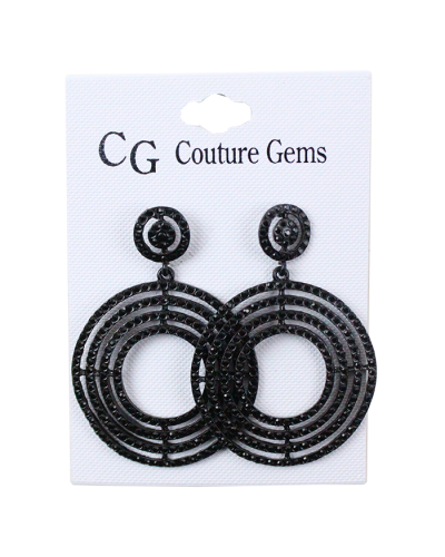 "Forever" Black Rhinestone Open Circle Dangle Earrings