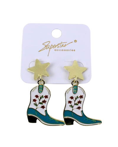 "Superstar" Pink/Teal Enamel Cowboy Boots Earrings