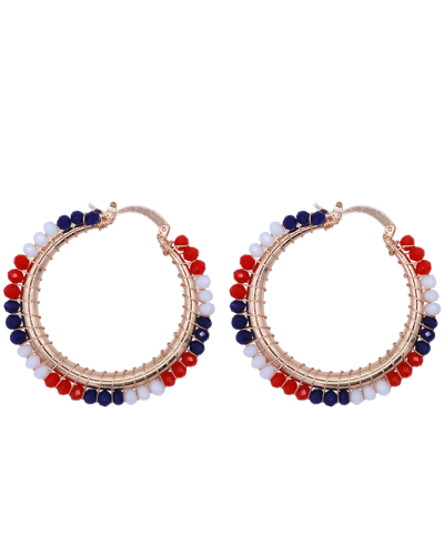 Red White and Blue USA Beaded Gold Tone Earrings

