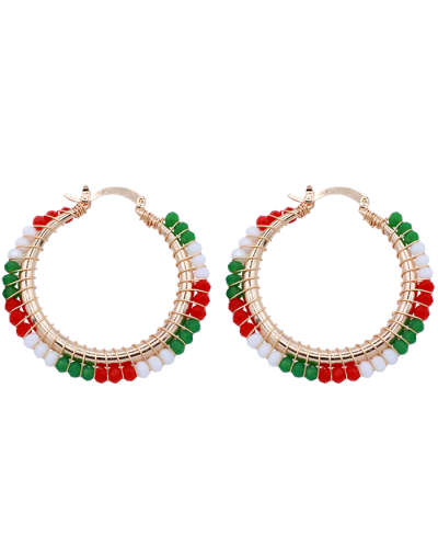 Red White and Green Mexico Beaded Gold Tone Earrings

