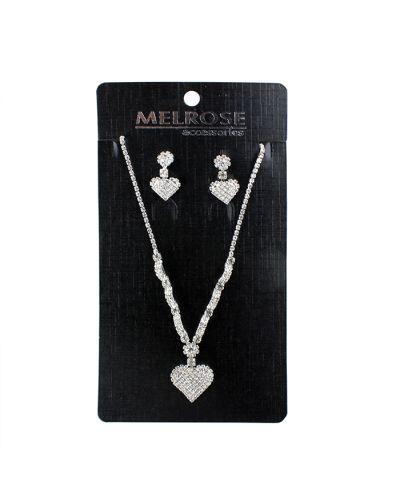 The "Alina" Rhinestone Heart Earring and Necklace Set is pictured here.