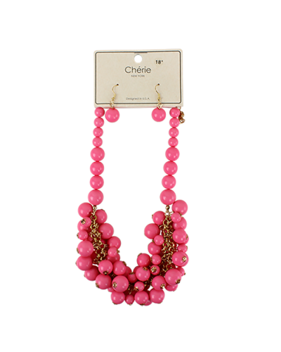 "Pink" Round Beaded Statement Necklace and Earring Set