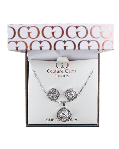 "Forever" Boxed Silver Rhinestone Necklace and Earrings Set