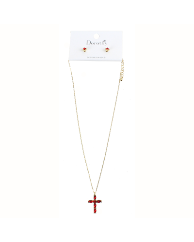 "OzCorp" Red Rhinestone Cross Necklace 
