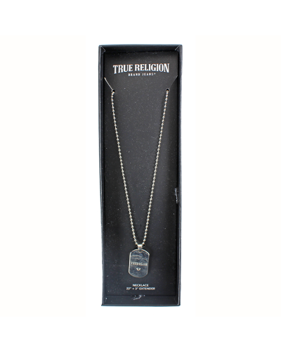 The "Ballet" True Religion Silver Dog Tag Necklace is pictured here.