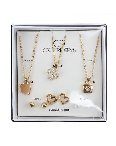 "Forever" Boxed Gold Rhinestone Charm Necklace and Earrings Set
