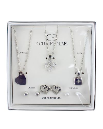 "Forever" Boxed Silver Necklace and Earrings Set