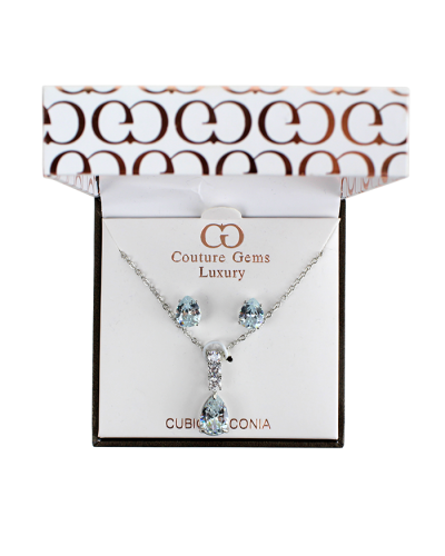 The "Forever" Boxed Silver Cubic Zirconia Necklace and Earrings Set is pictured here. 