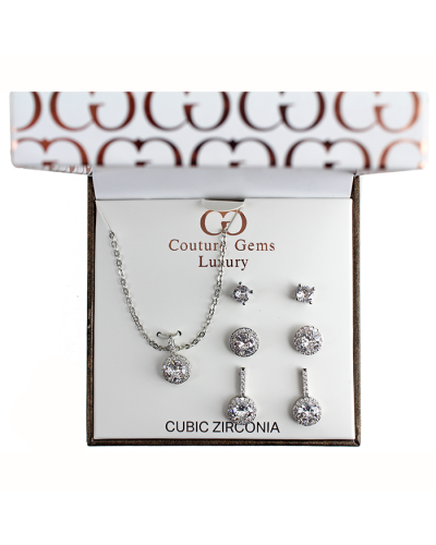 "Forever" Boxed Silver Rhinestone Circular Necklace and Earrings