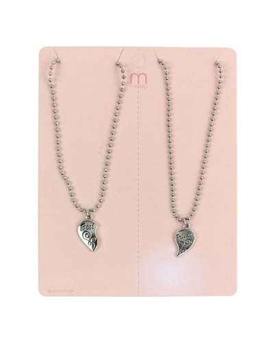 The silver "Odin" 2-Piece BFF Heart Necklace is pictured here.