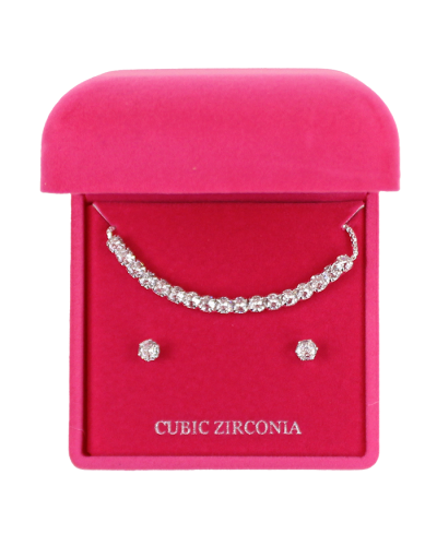 "AMEX" Cubic Zirconia Rhinestone Stud Earrings and Necklace Set