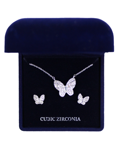 "AMEX" Butterfly Rhinestone Necklace and Earrings Set