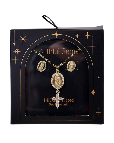 Faithful Gems 14k Gold Crucifix Guadalupe Earrings Necklace