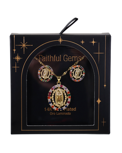 Faithful Gems 14k Gold Guadalupe Virgin Mary Colorful Pendant