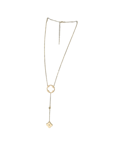 "Crystal Avenue" gold color clover quatrefoil lariat necklace
