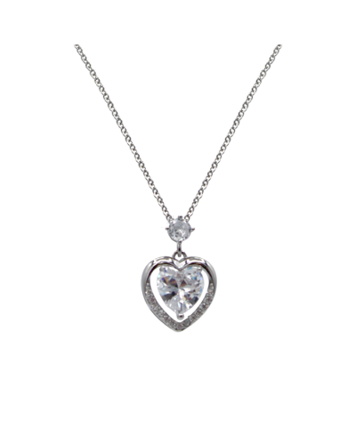 Silver Tone Cubic Zirconia Chain Heart Charm Necklace Jewelry