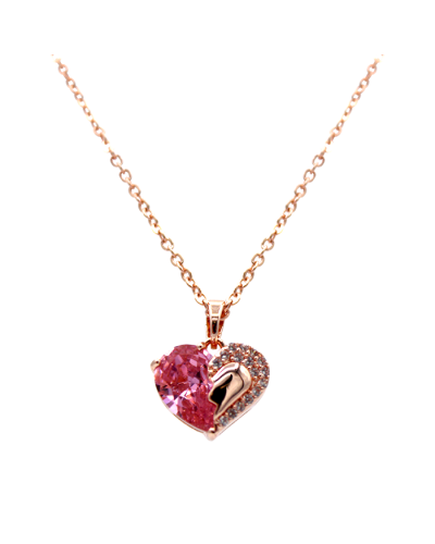 Rose Gold Heart Pink Gem Cubic Zirconia Necklace Jewelry
