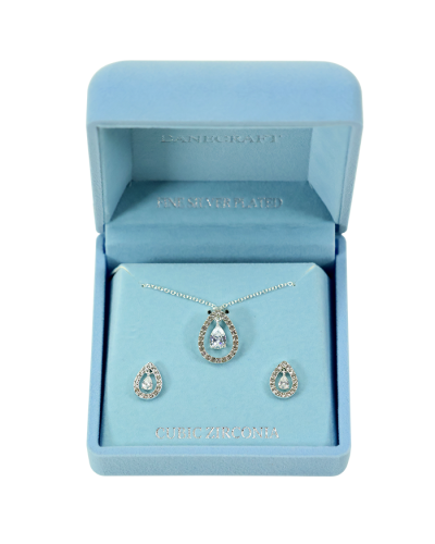 Silver Tone Cubic Zirconia Illuminated Box Earring Necklace Set