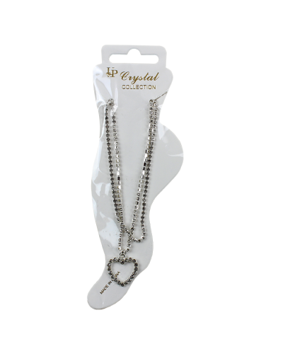 "UP" Rhinestone Double Strand Heart Charm Ankle Bracelet