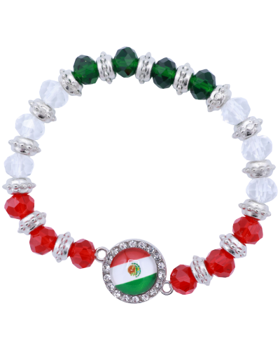 "UP FASHION"Red White and Green Bracelet Mexico Flag Bead