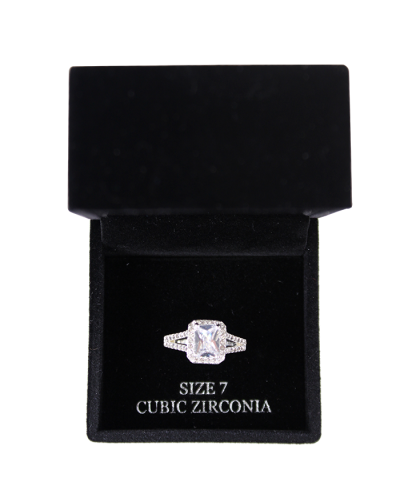 "AMEX" Silver Plated Halo Cubic Zirconia Stone Ring