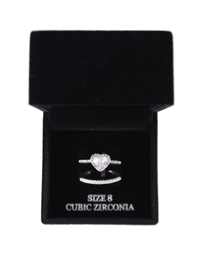 "Amex" Cubic Zirconia Heart 2-Piece Ring Set