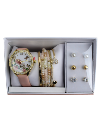 "Royal Time" Butterfly Watch Stack Bracelet and Earrings Set