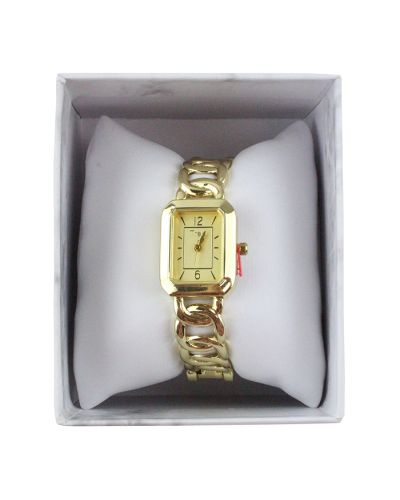 "Global Time" Rectangle Face Chain Band Watch