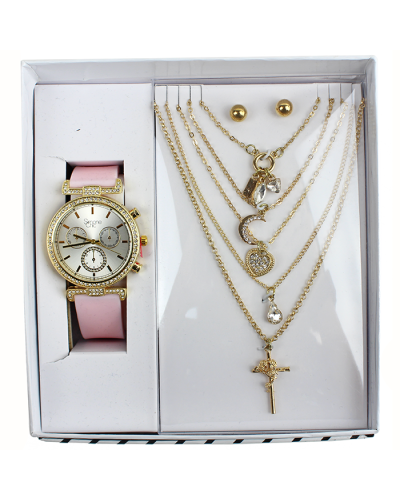 "Royal Time" Rhinestone Watch and Layered Necklace Set
